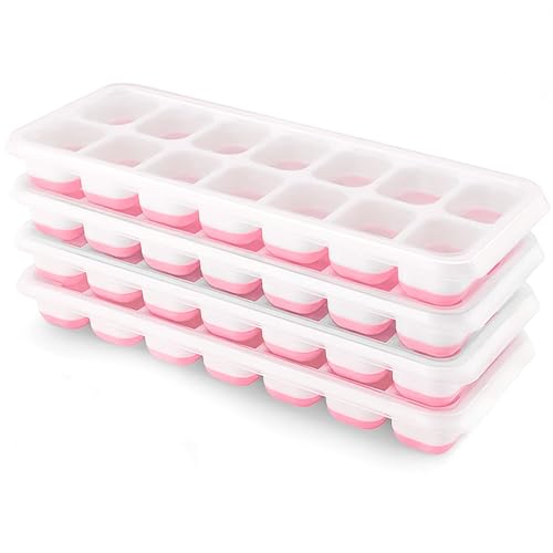 Image of Ice Cube Trays 4 Pack, Airabc Silicone Ice Cube Trays with Removable Lid, Easy-Release Flexible 14-cube Ice Trays, LFGB Certified and BPA Free, Stackable Ice Trays with Covers for Cocktail, Freezer