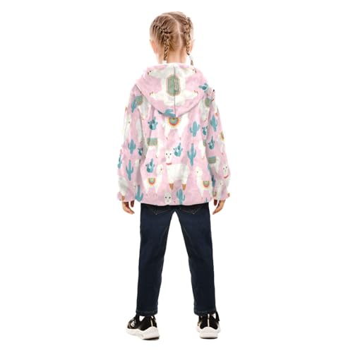 OTVEE Cute Llama Alpaca with Cactus Kids Hoodie Jacket Fall Spring Full Zip Warm Outwear Coat4