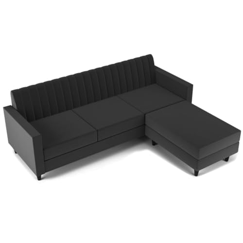 Image of FURNY Carlo 4 Seater - L Shape Convertible Sofa Set for Living Room Furniture Sets 3 Piece Small Sofa, Modular Sectional Couch for Small Space, Upholstery-Velvet Fabric (Grey)