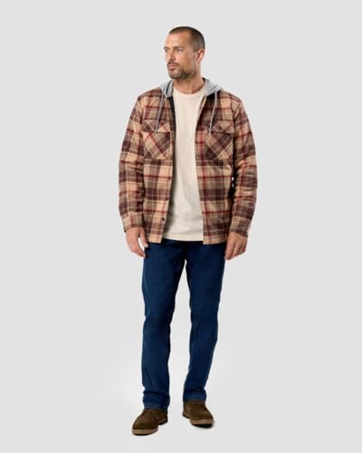 Image of INTO THE AM Ridgeview Flannel Jacket for Men S-4XL Plaid Hooded Quilt Lining Insulated Shirt Jacket Coat