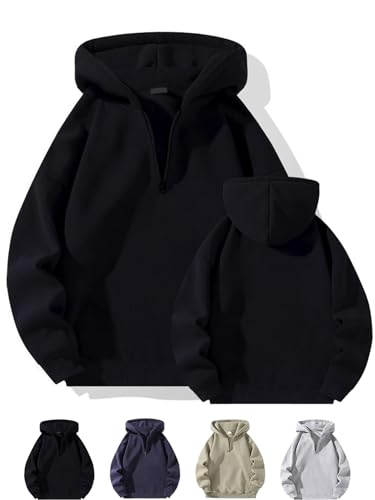 Half Zip Hoodie Men,Men's Quarter Zip Pullover Hoodies,Plain Hoodie, Sweatshirt Casual Pullover