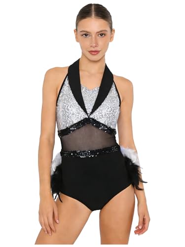 Bodysuit de danse latino américain à paillettes coupe ajustée