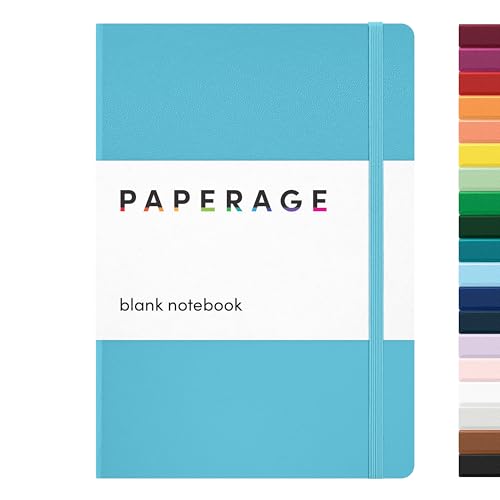 Image of PAPERAGE Blank Journal Notebook, (Sky Blue), 160 Pages, Medium 5.6 in x 8 in - 100 GSM Thick Paper - Hardcover Journaling Notebook for Work, School, Note Taking or Sketching