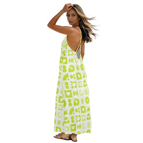 Vestido diario sin espalda para mujer, agradable a la piel, suave, relajado, fluido, para diversas ocasiones, formas retro de lima, Formas retro de lima, XL