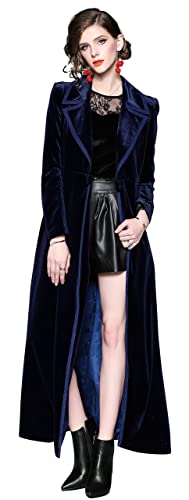 Lai Meng Five Cats Women's Casual Notched Lapel Velvet Maxi-Length Trench Coat With Pocket #TOP6