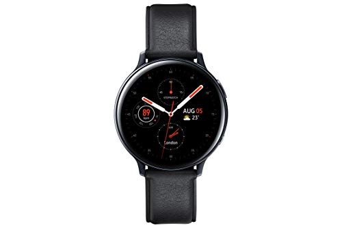 Image of Samsung Galaxy Watch Active 2 (Bluetooth, 44 mm) - Black, Steel Dial, Leather Straps + Free Leather Strap (Tan) Worth INR 2500