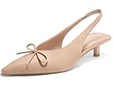 Coutgo Womens Slingback Kitten Low Heels Dress Shoes Closed Pointed Toe Bow Tie Slip on Office Work Pumps, Nude, Size 8.5