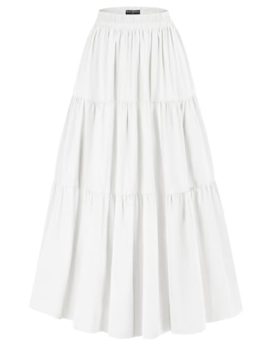 Jupe longue d'été femme blanche fluide ample grande taille XL avec poches