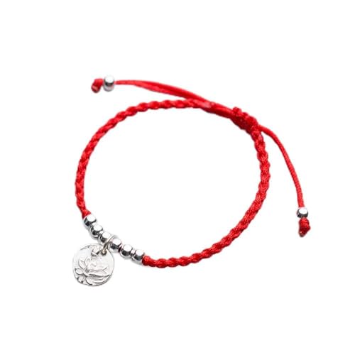 Bracelet en argent sterling et corde rouge tressée main pour femme et homme