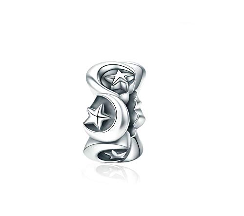 Abalorio de luna y estrella S925 compatible con Pandora para pulseras de mujer
