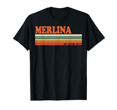 Merlina Rétro Prénom Personnalisé Vintage Rayures T-Shirt