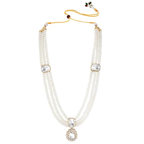 Image of Peora Crystal Faux Pearl Kundan Necklace & Jewellery Set Gift for Women