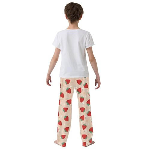 Strawberry Floral Boys Long Pants Soft Trousers Elastic Waist Kids Lounge Bottoms with Pockets S-XL3