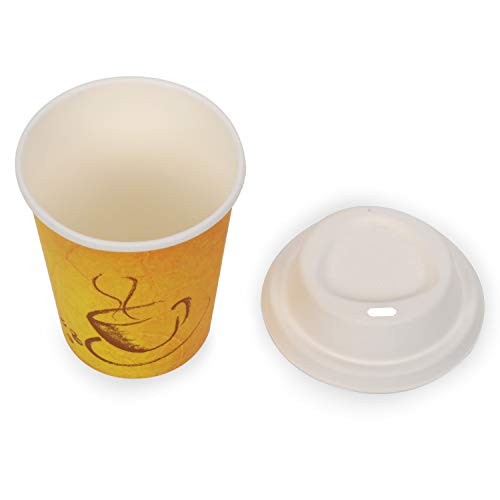 Image of (250 ml,Yellow, 8 Oz- Pack of 25-Piece Paper Disposable Cup with lid(100% Biodegradable) Ecofriendly, Safe & Hygienic for Juice,Coffee,Tea,Home,Office,Party & Wedding Events