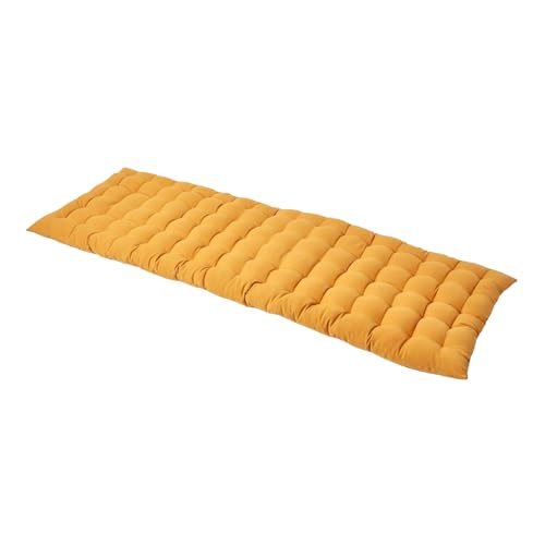 HOMESCAPES Coussin pour Banc de Jardin, Matelas de Sol, Coussin pour Banquette extérieure 3 Places, Coton - 143 x 48 x 5 cm - Jaune Moutarde