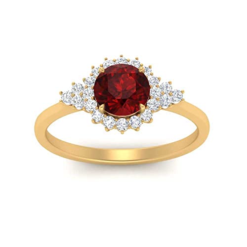 SISGEM Natural Garnet Rings in 10K 14K 18K Solid Gold for Women,2 Carat Round-cut Red Gemstone Bands Rings with White Moissanite Gift for Engagement Birthday Anniversary3