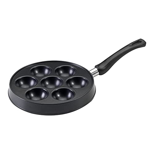 Nordic Ware Danish Ebelskiver Pan, Cast-Aluminium Danish Pancake Frying Pan, Danish Pancake Pan for 7 Ebelskiver Pancakes, Mini Pancake Maker, Colour: Black