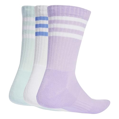 adidas Unisex 3-Stripes Cushioned Crew Socks 3 Pairs, Powder Plum/White/Halo Mint, 8.5-10