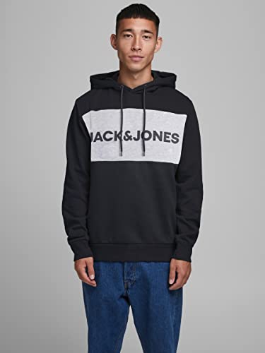 JACK & JONES Herren JJELOGO Blocking Sweat Hood, Schwarz Black Reg , L – Ansicht 2