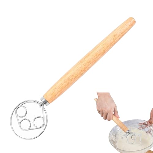Batir Manual, Batidor Danés de Acero Inoxidable para Masa, Batidor Manual, Mezclador Manual de Pan de 33cm con Diseño de 3 Círculos, Varillas de Cocina para Repostería, Pizza y Masa Madre