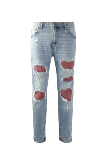 Men's Trendy Small Leg Ripped Jeans with Stretchy Slim Fit Distressed Casual Light Blue Jeans