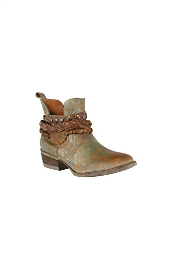 Corral Women's Green Harness & Stud Details Round Toe Leather Western Ankle Cowboy