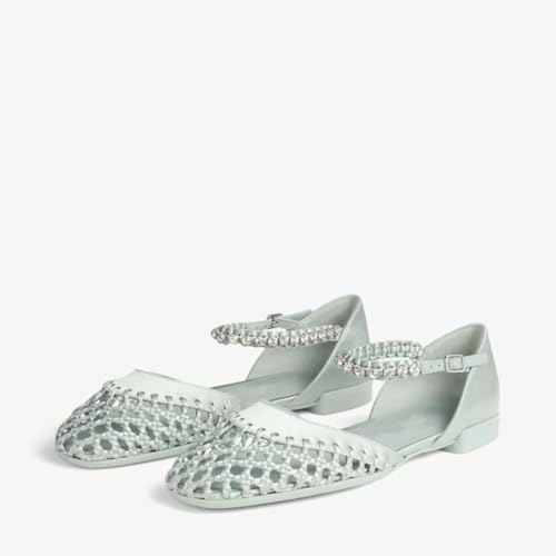 keleimusi Women's Woven Ballet Flats Summer Sparkly Flat with Ankle Strap Round Toe Slip On Rhinestone Mary Jane Flats Comfortable Studded Ballerina Shoes2