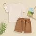 JLKGICF Baby Boy Clothes Toddler Summer Outfit Casual Short Sleeve Letter Print T-Shirt Tops Elastic Waist Shorts 2Pcs Set (Beige, 18-24 Months)