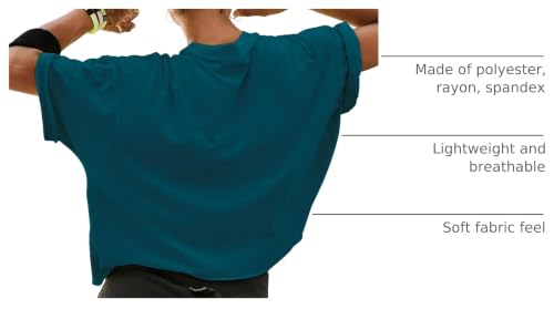 Image of HUGOOME Womens Oversized Workout Crop Top Casual Short Sleeve Boxy Roll Hem | Basic Half Split Sleeve Drop Shoulder Loose Yoga Running Gym Tee Cropped T-shirt Solid Trendy Relaxed Daily Tee