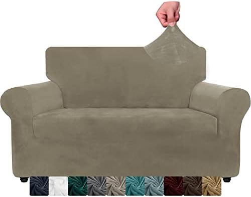 XINEAGE 1 Piece Velvet Couch Covers for 3 Cushion Couch Living Room High Stretch Sofa Cover Pets Dogs Friendly Anti Slip Thickened Slipcovers Furniture Protector (3 Seater, Blackish Green)