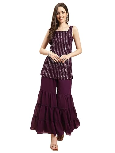 Purple State Women's & Girl's Ethnic Set TypeKurta and Sharara Set for Outdoor & Indoor, Calual Wear,Home Wear,& Events in Colour Purple (PS-Set- 123-L)