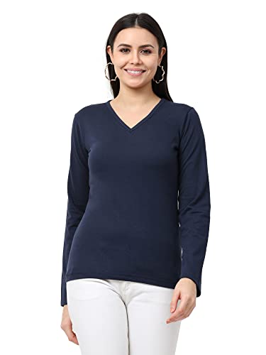 Image of Wafaa Women's Cotton Plain V Neck Full Sleeve T-Shirt