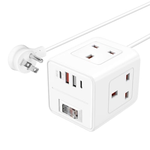 UK to US Plug Adapter SHUOMAO 3 Way UK to USA Plug Adaptor with 4 USB
