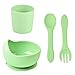 Set Bambino Ciotola con Base a Tazza e Cucchiaio Forchetta Ciotola per la Pappa con Ventosa Set di Tazza e Ciotola Stoviglie in Silicone per Bambini Set di 4 pezzi in Silicone Sani (menta verde)