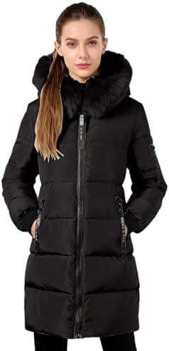 Long Winter Coats for Women Thickened Warm Puffer Jacket Fashion Snow Jackets with Fur Hooded and Zipper Pockets