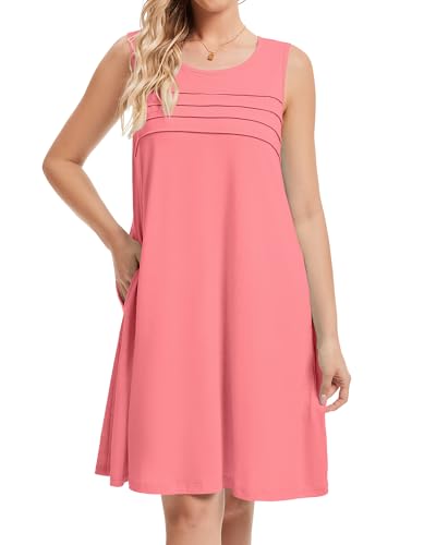 Image of CHICGAL Womens Summer Dresses Casual Loose Pleated Front Tshirt Sleeveless Tank Sundresses with Pockets 2026