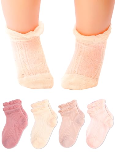 Urieo Baby Lace Ruffle Socks Toddler Girl Mesh Thin Socks Summer Crew Socks for 6-12 months