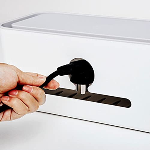 Caja organizadora de cables para manejo de cables bajo escritorio, caja de ordenación para cables, caja para ocultar cables y guardar cables, caja gris con tapa blanca miniatura 7
