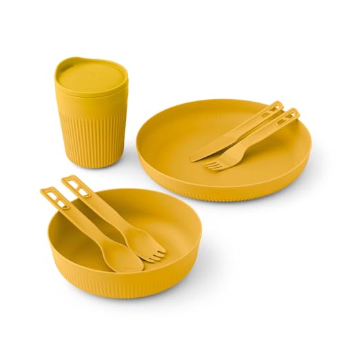 Sea to Summit Passage 1-Person Camping Dinnerware Set, Plate, Bowl, Mug, Utensils, Arrowwood Yellow
