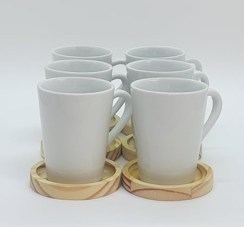 Jogo 6 canecas 220ml c/pires de Pinus - Porcelana branca