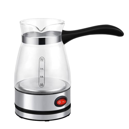 Image of Electric Turkish Coffee Maker and Kettle, Glass Pot with Handle, 500ml Capacity, Black and Clear 600W, Multi-Purpose for Coffee, Tea and Milk
