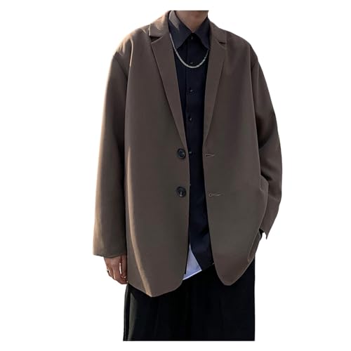 Blazer masculino casual, lapelas, caimento solto, manga comprida, cor lisa, bolsos laterais, Marrom,