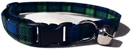 Britches4Stitches Blue Green Plaid Cat or Kitten Collar Scottish Kilt Tartan Fabric Adjustable with Bell and Break Away Buckle Quick…