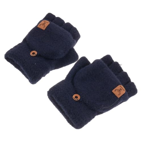 WESIEVYA Guantes sin Dedos Tejidos Convertibles Cálidos Solapa para Invierno, Diseño Clásico Azul Marino, Aislamiento Térmico Confiable, para Mujer y Hombre, Ideales para Actividades al