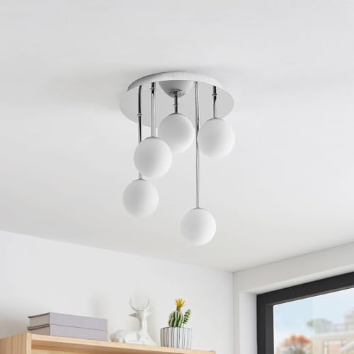 Plafonnier en argent métal Chrissy au design moderne et raffiné à 5 lampes - 4
