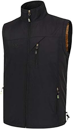 Spanye Mens Lightweight Softshell Vest, Outdoor Windproof Padded Puffer Warm Vest with Pockets Photography Fishing Jacket Black-L