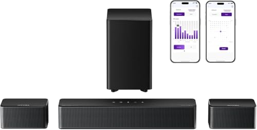 ULTIMEA サウンドバー 5.1ch スピーカー サラウンド 320W 大出力 APP制御 ホームシアター ワイヤレスサブウーファー/サラウンドスピーカー付き Bluetooth5.3 夜間モード HDMI(ARC)/Optical対応 日本語説明書付 ブラック Poseidon D50