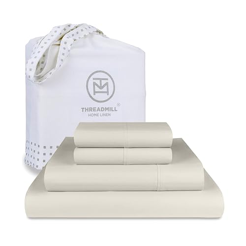 Threadmill Supima King Size Sheets, 1000 Thread Count, 4 Piece American Luxury Bed Sheets for King Mattress, 5 Star Hotel Quality Cotton Sheets with Elasticized Extra Deep Pocket, Taupe