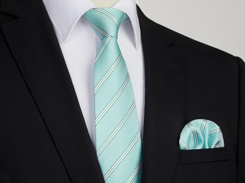 Image of HISDERN Mens Striped Ties Classic Silk Woven Tie and Pocket Square Set Formal Business Necktie Handkerchief for Wedding
