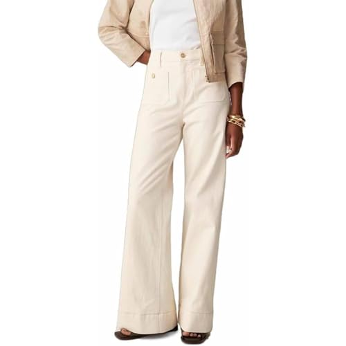 Generic Tummy Control Sailor Wide Leg Trouser Jeans, Women's High-Rise Sailor Wide Leg Ankle Jeans with Pocket